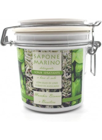Sapone Marino Detergente Scrub Idratante Vaso 500 ml Profumo Muschio Bianco & Basilico