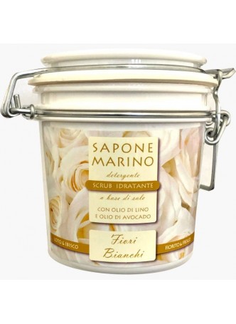 Sapone Marino Detergente Scrub Idratante Vaso 500 ml Profumo Fiori Bianchi